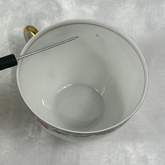 Thuny Czechoslovakia Porcelain Tea Cups Set Of 8 Floral Garland Gold Trim - Picture 7 of 15